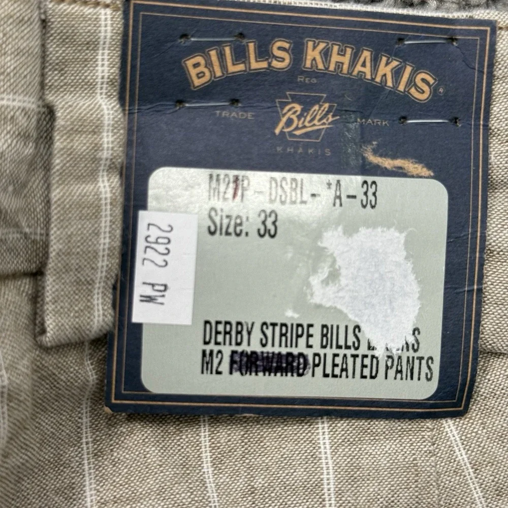 Mens 33 Bills Khakis M2P-DSBL Pants Pleated Derby Stripes Linen Cotton Striped